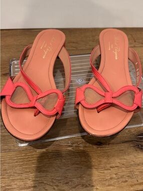 Robert Clergerie Coral Pink Bow Slide Sandals